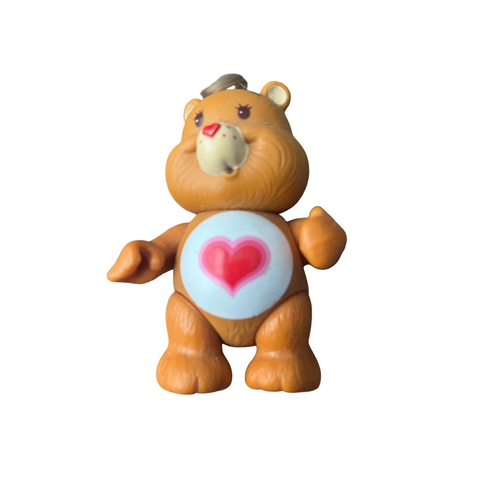 Vintage Care Bears Tenderheart Bear PVC Mini Figure 1983 Brown Heart‎ Badge Toy